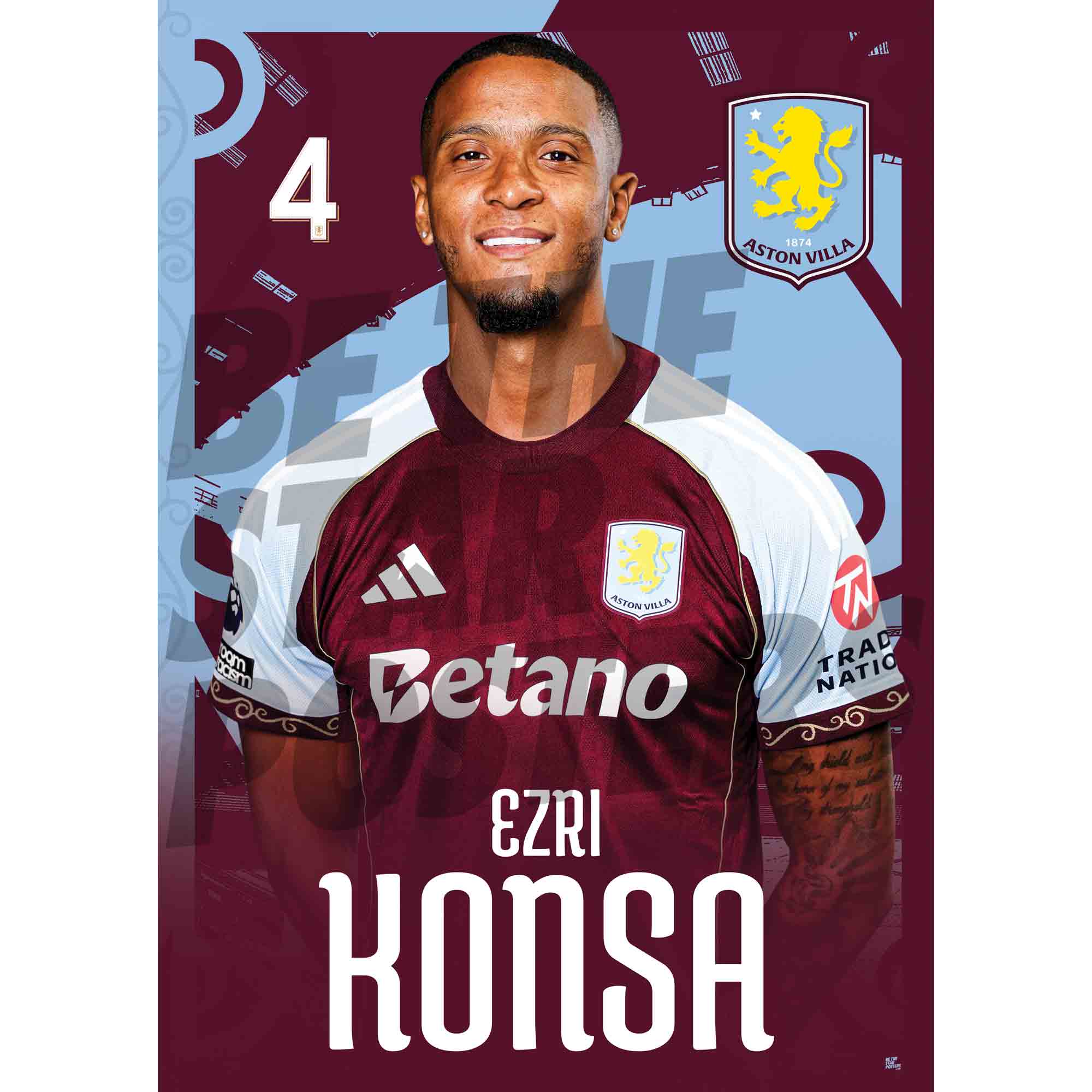 Aston Villa FC Ezri Konsa 25/26 Headshot Poster