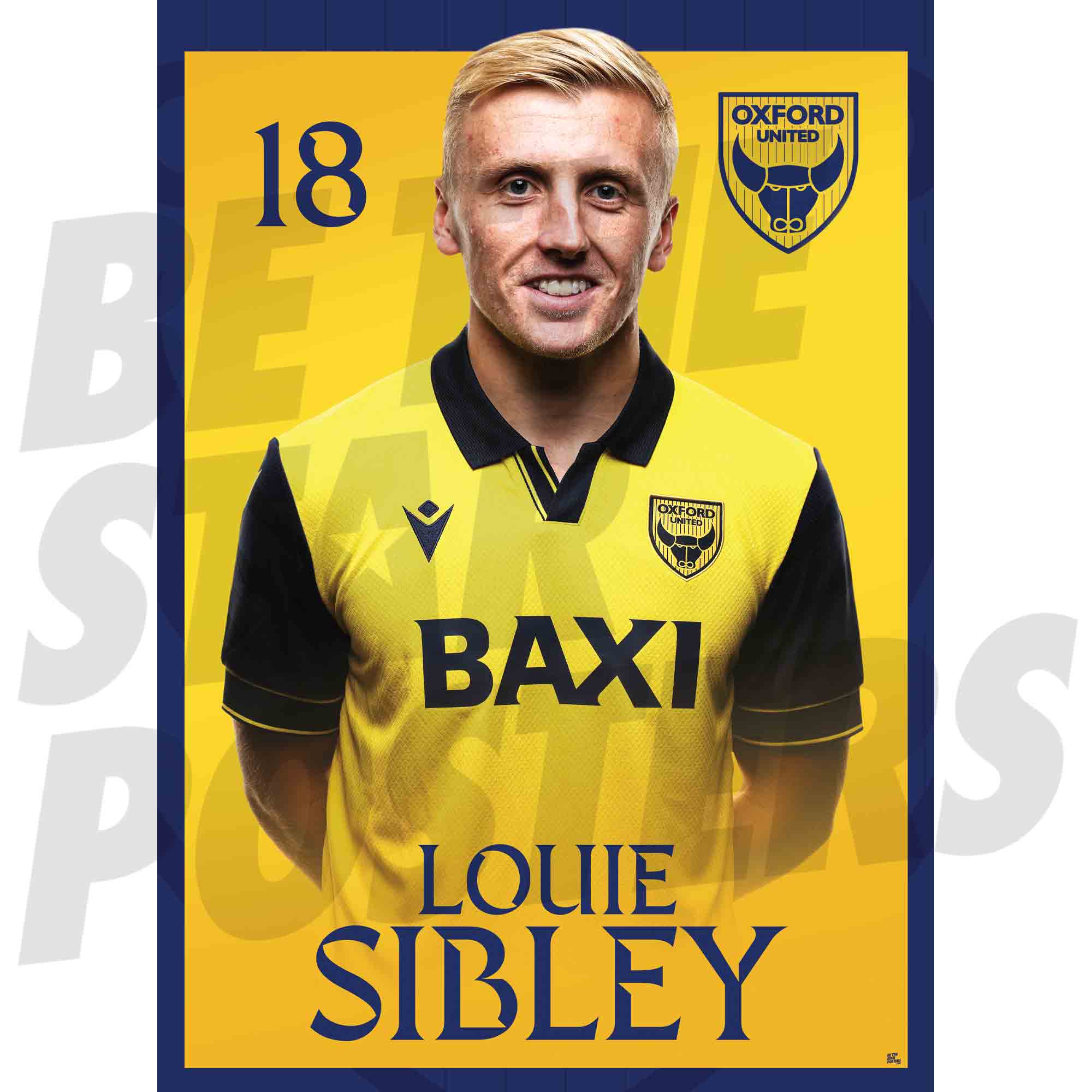Oxford United FC Louie Sibley 25/26 Headshot Poster