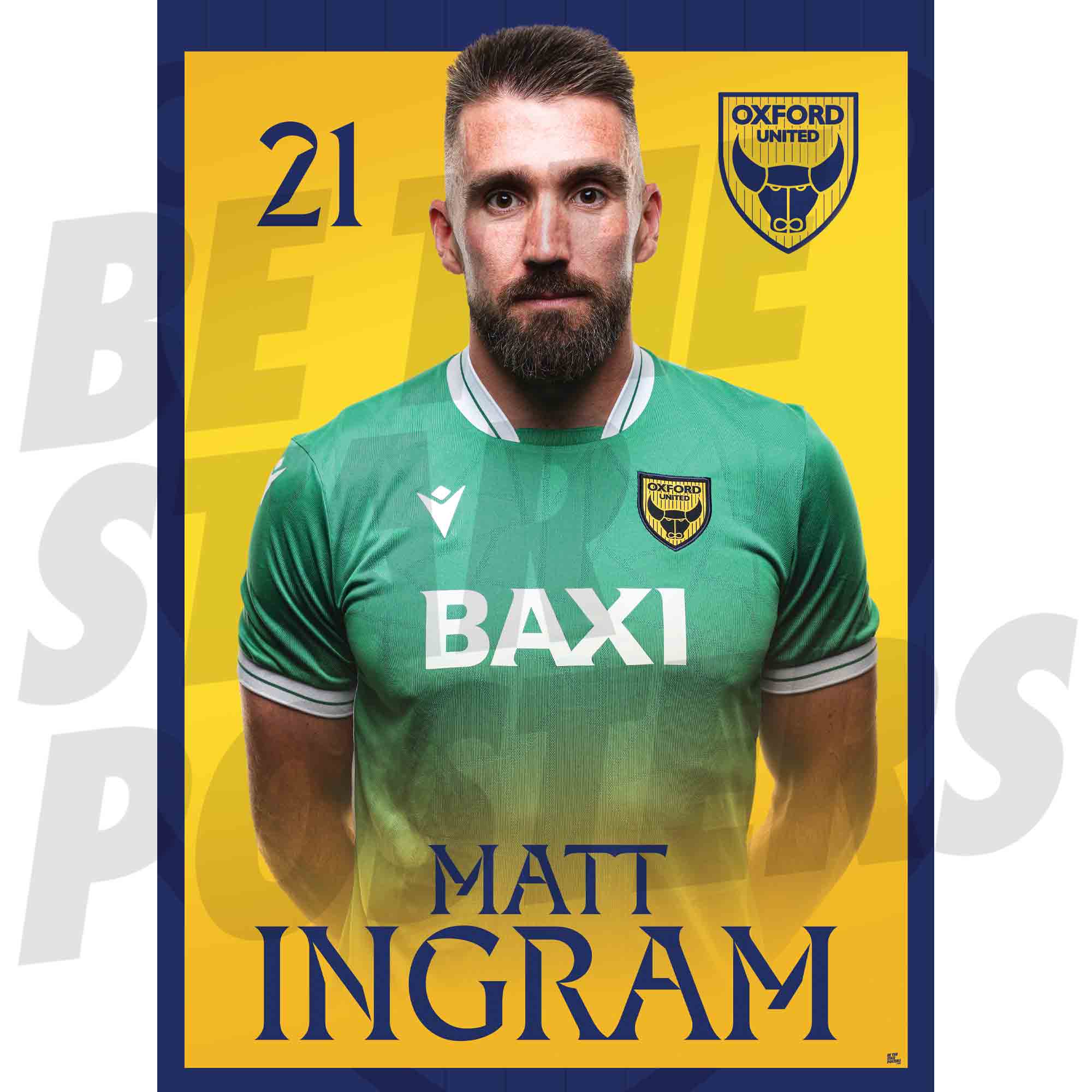 Oxford United FC Matt Ingram 25/26 Headshot Poster