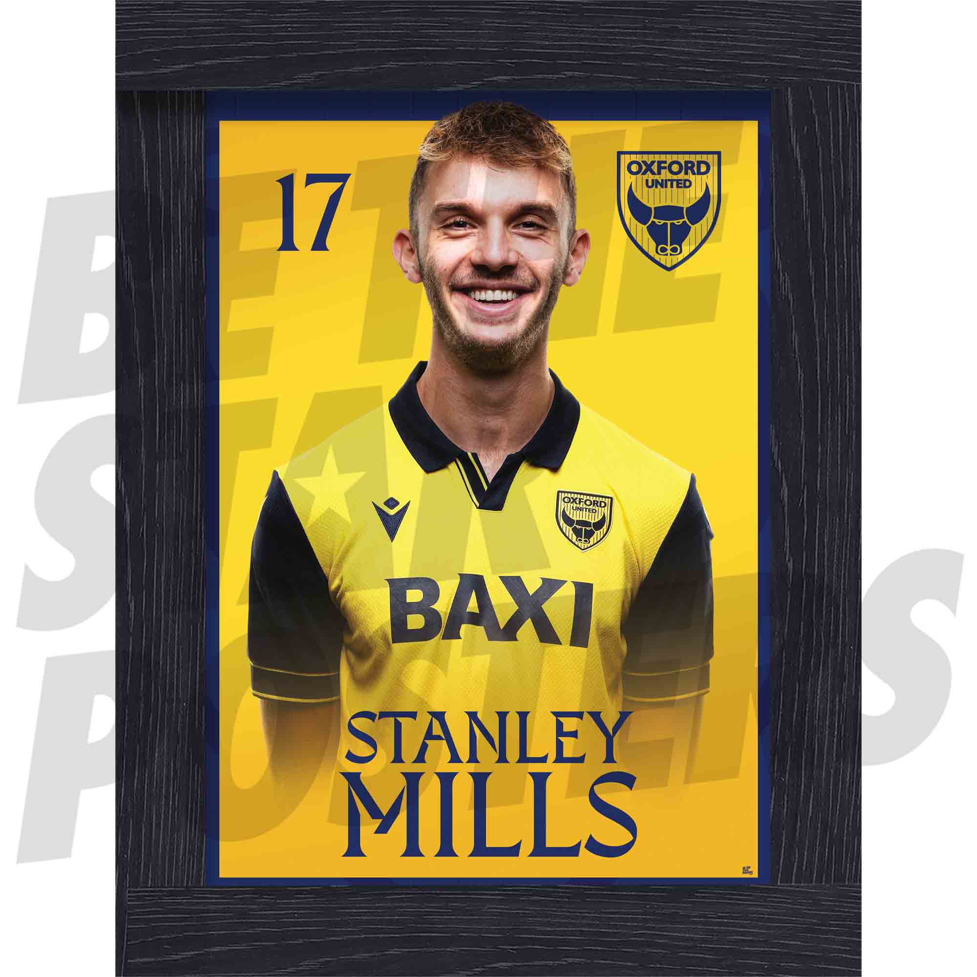 Oxford United FC Stanley Mills 25/26 Headshot Poster