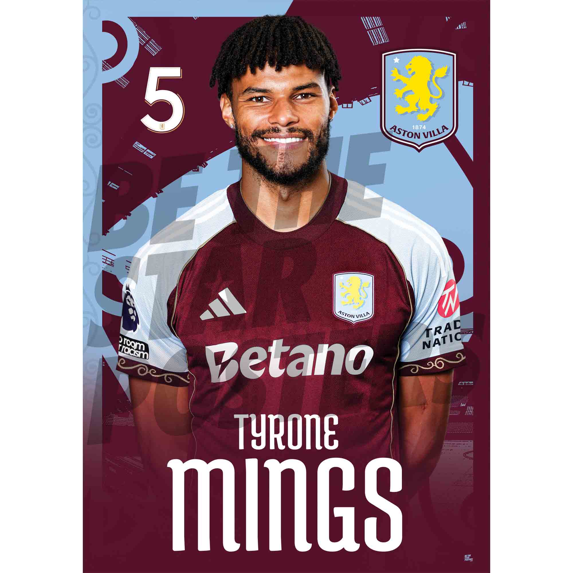 Aston Villa FC Tyrone Mings 25/26 Headshot Poster