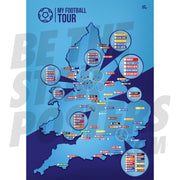 My Football Tour Map A2 Poster - Navy / Blue