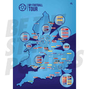 My Football Tour Map A2 Poster - Navy / Blue