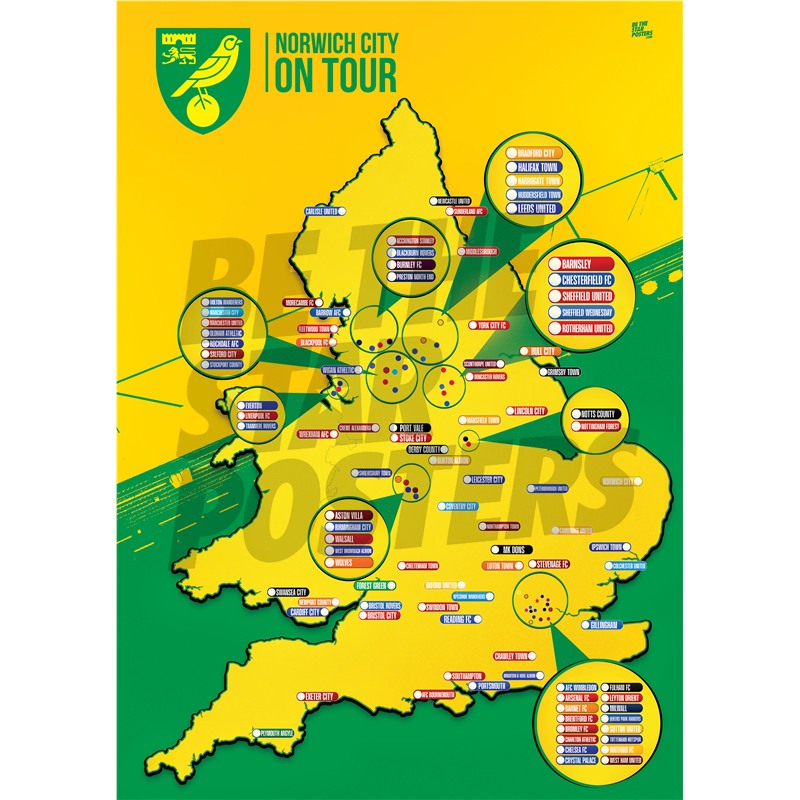 Norwich City FC My Football Tour Map A2 Poster