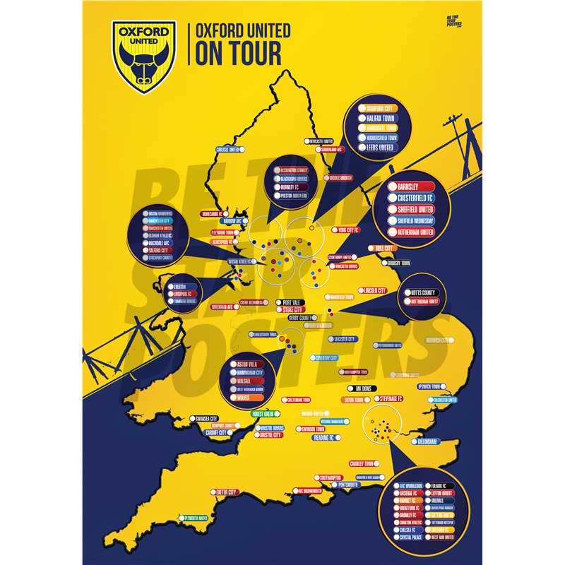 Oxford United FC My Football Tour Map A2 Poster