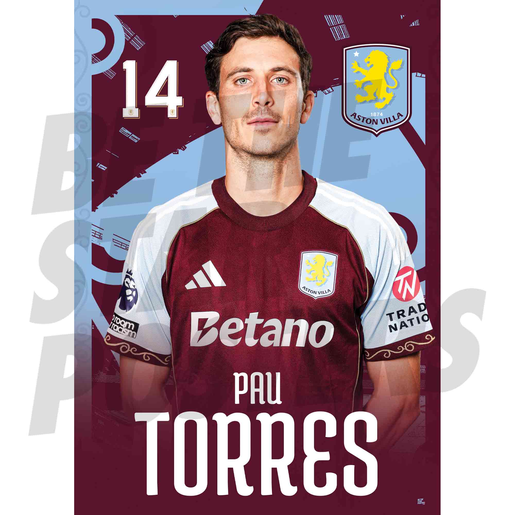 Aston Villa FC Pau Torres 25/26 Headshot Poster