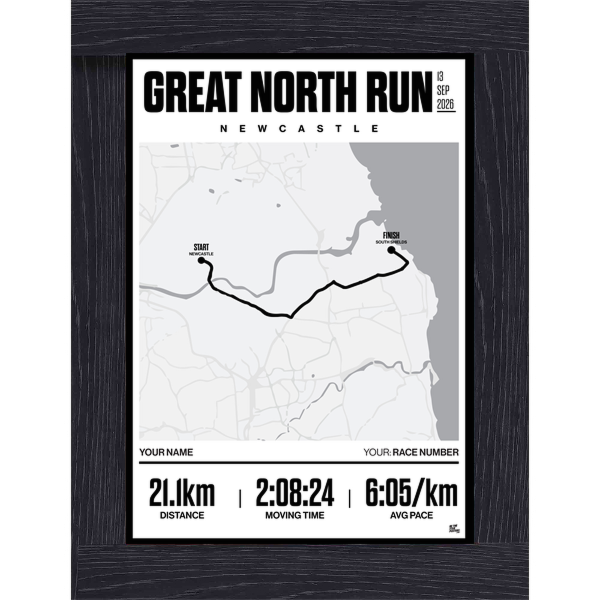 Personalised Running Route Poster - Black / White