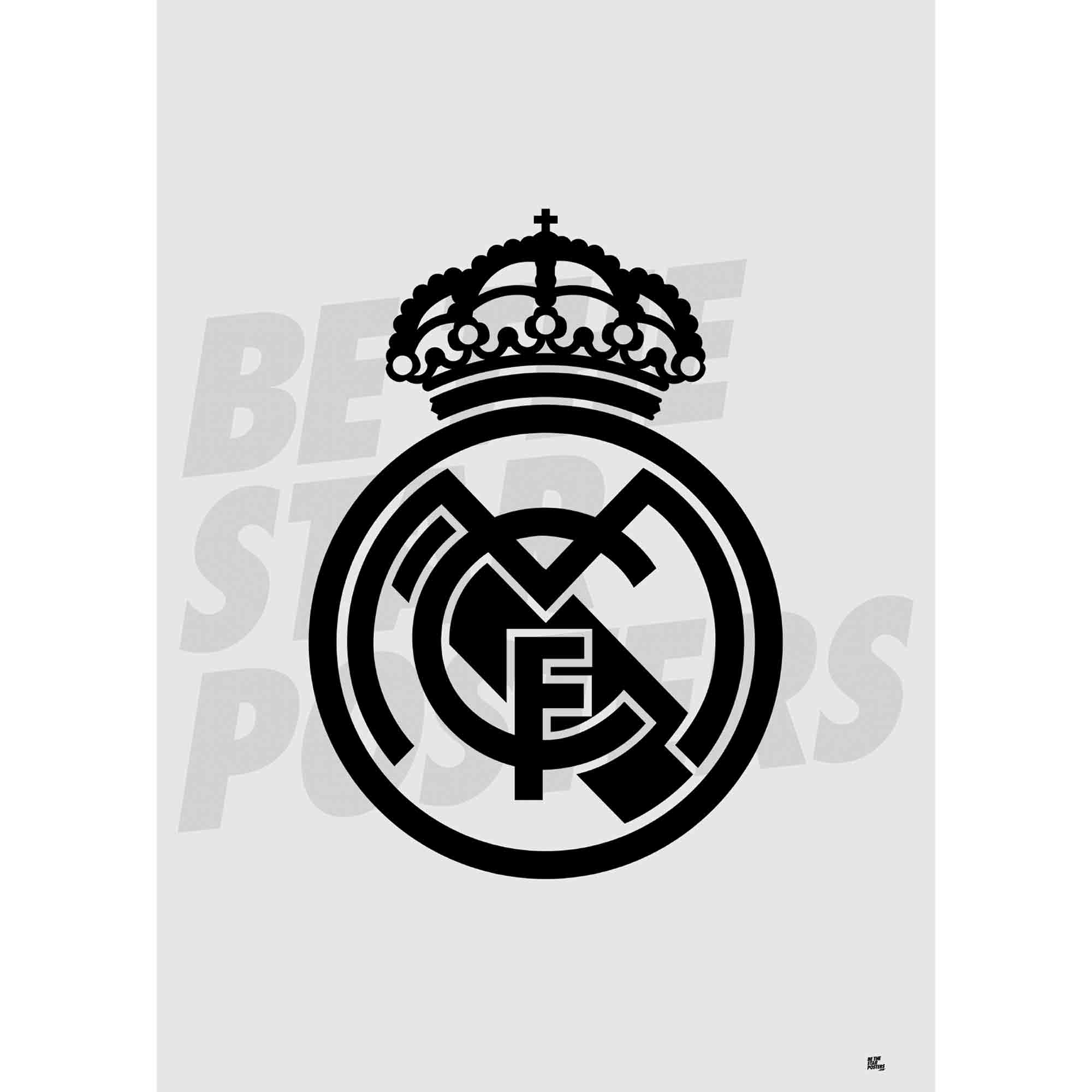 Real Madrid CF Grey Monotone Crest Poster