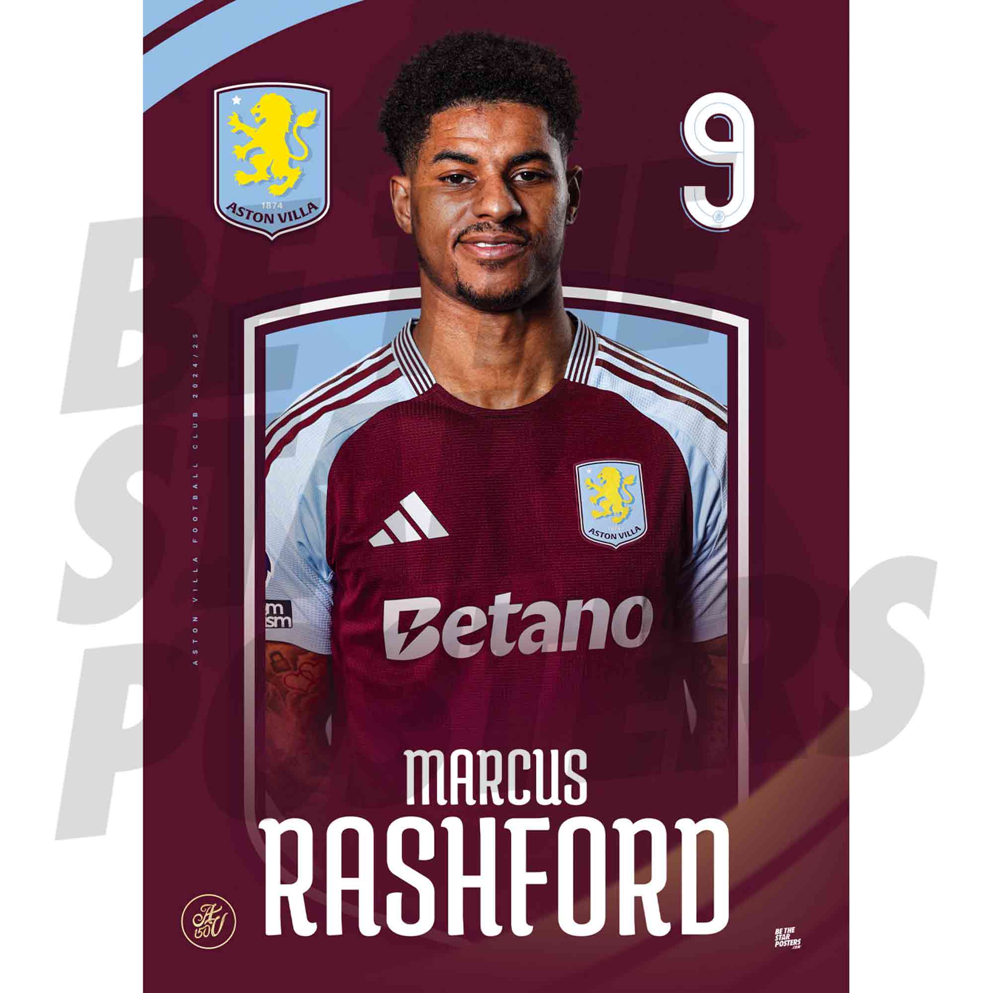 Aston Villa FC Rashford 24/25 Headshot Poster