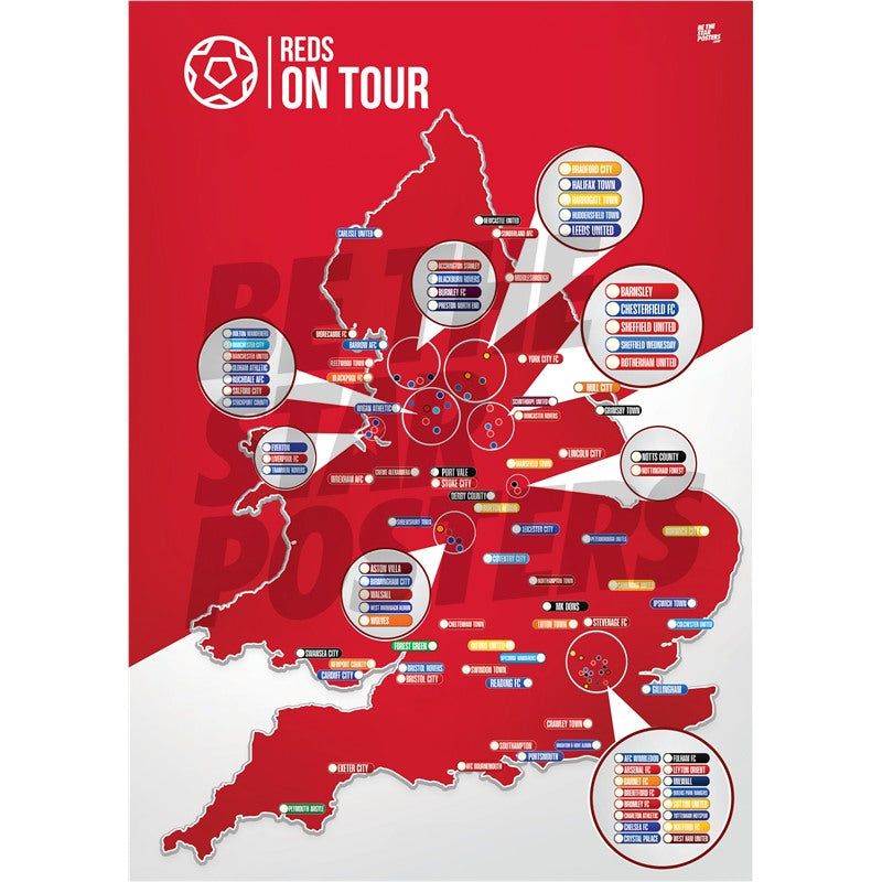 My Football Tour Map A2 Poster - Red / White - Reds On Tour