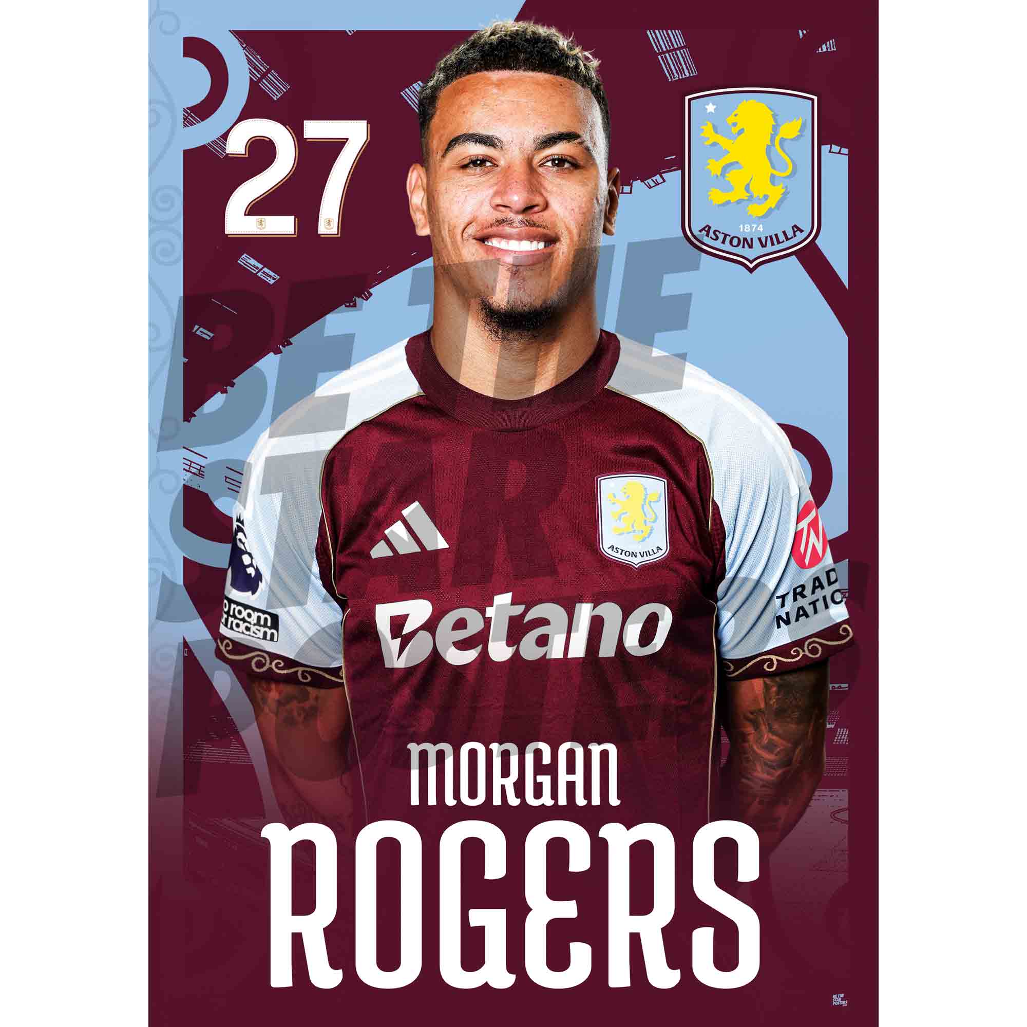 Aston Villa FC Morgan Rogers 25/26 Headshot Poster