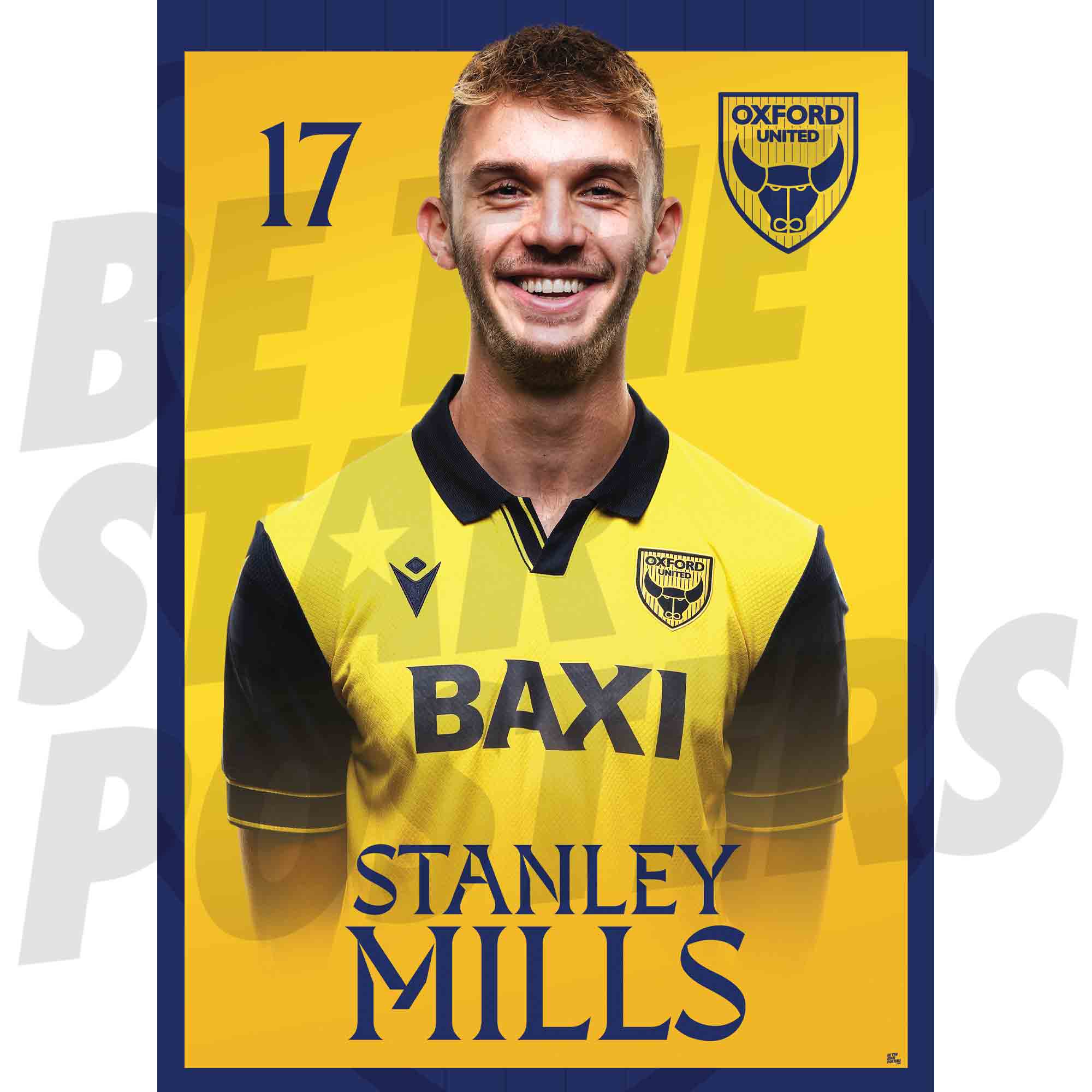 Oxford United FC Stanley Mills 25/26 Headshot Poster