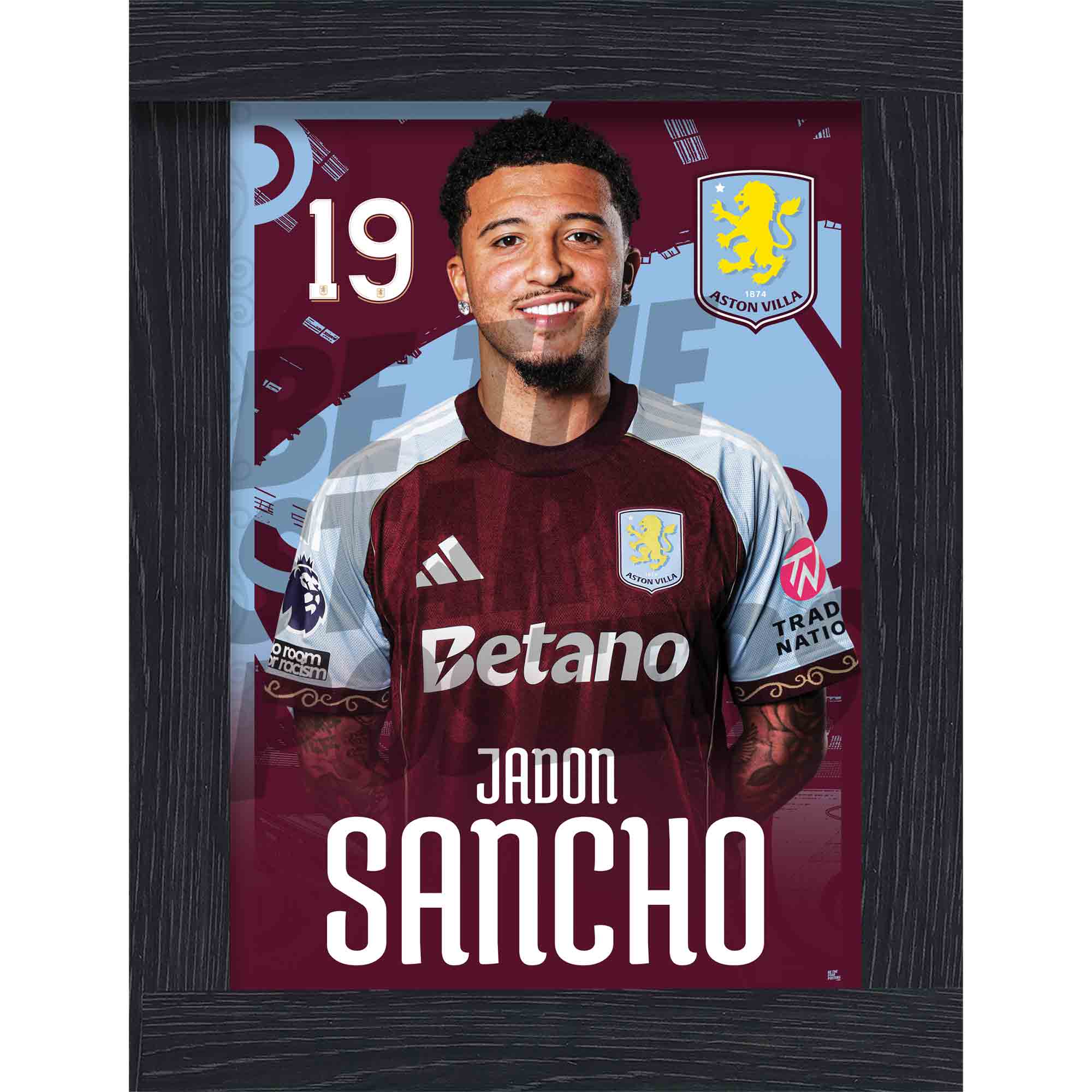Aston Villa FC Jadon Sancho 25/26 Headshot Poster