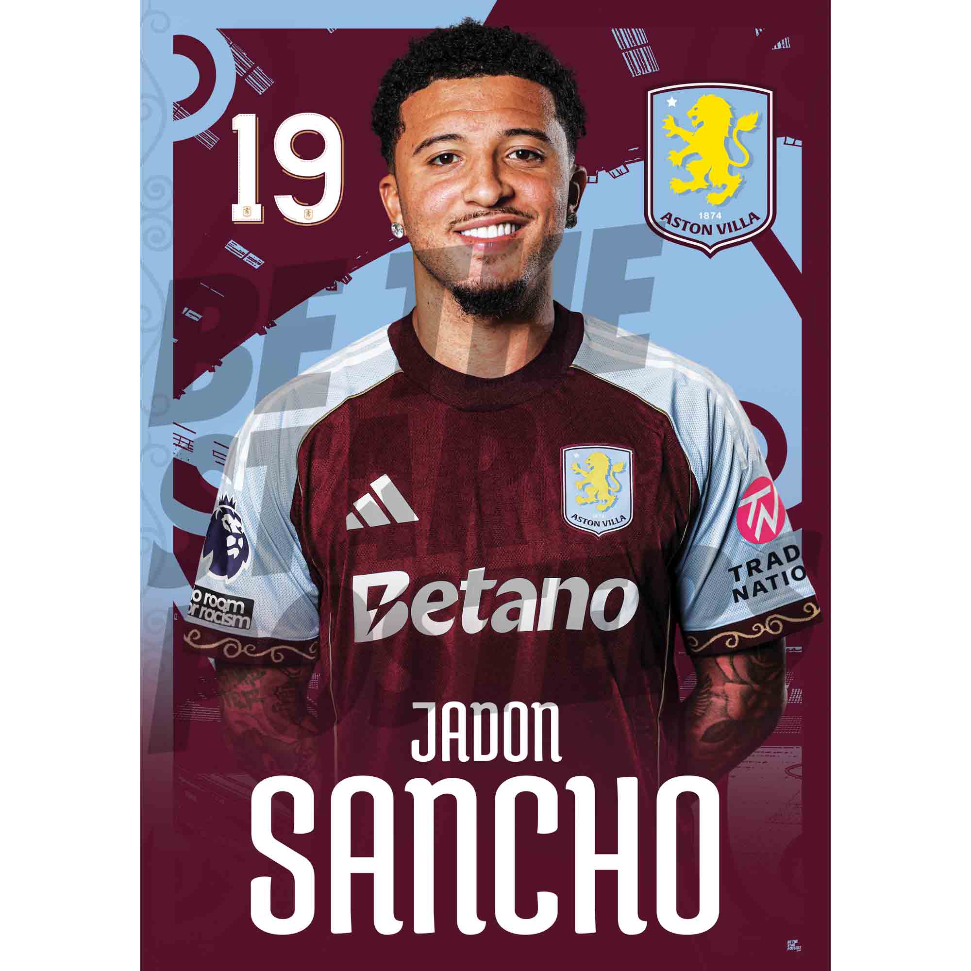 Aston Villa FC Jadon Sancho 25/26 Headshot Poster