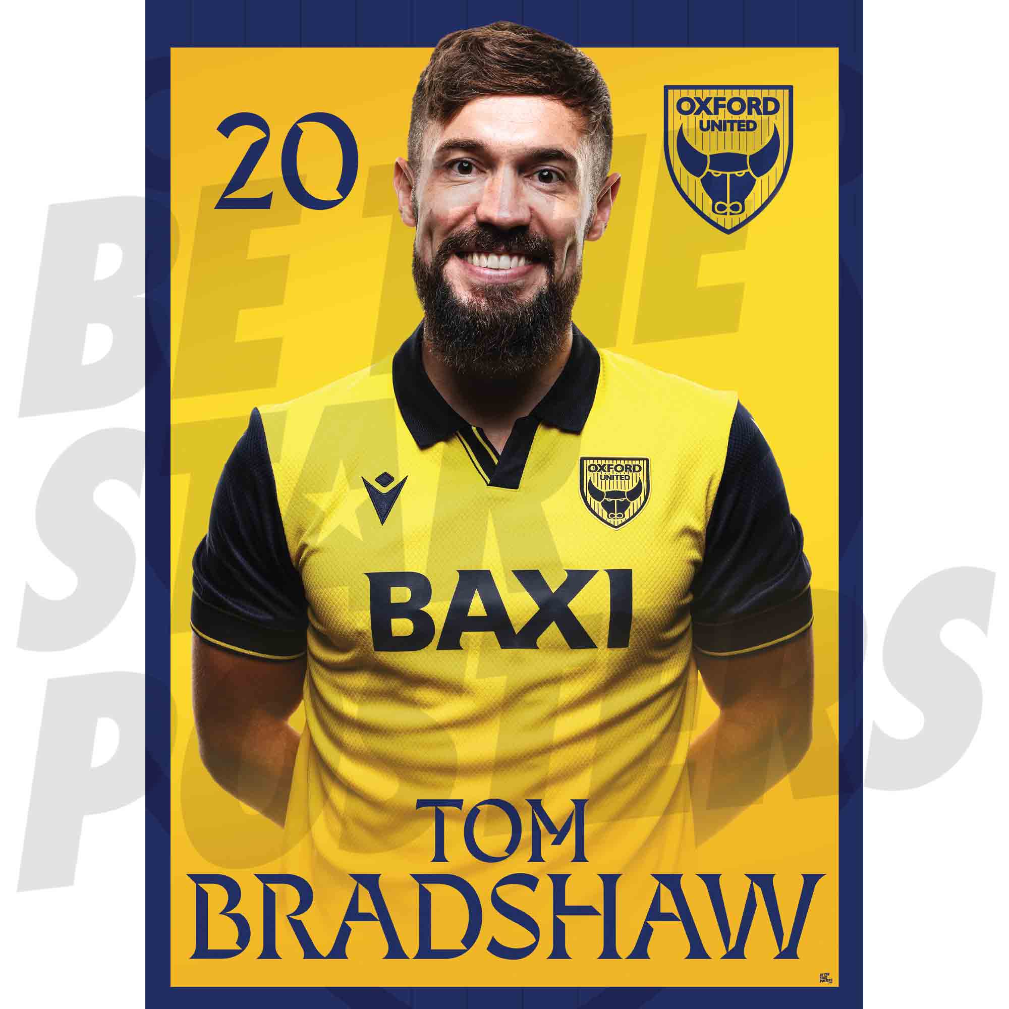 Oxford United FC Tom Bradshaw 25/26 Headshot Poster