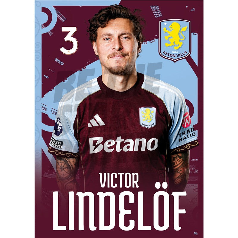 Aston Villa FC Victor Lindelof 25/26 Headshot Poster