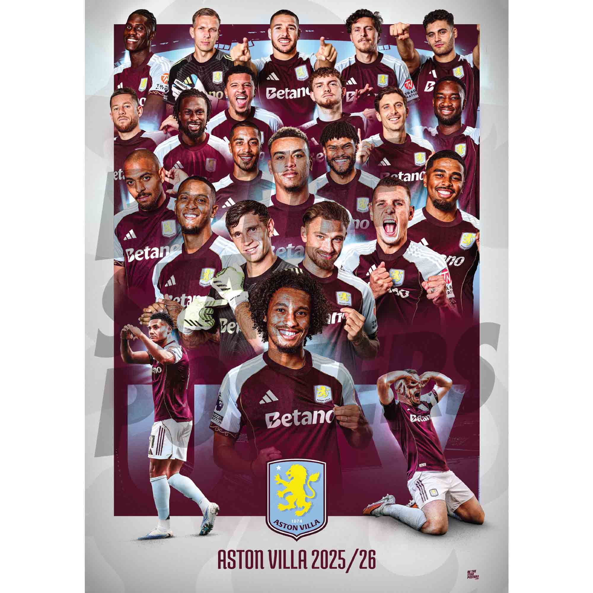 Aston Villa FC Men's 25/26 Team Squad Montage Poster