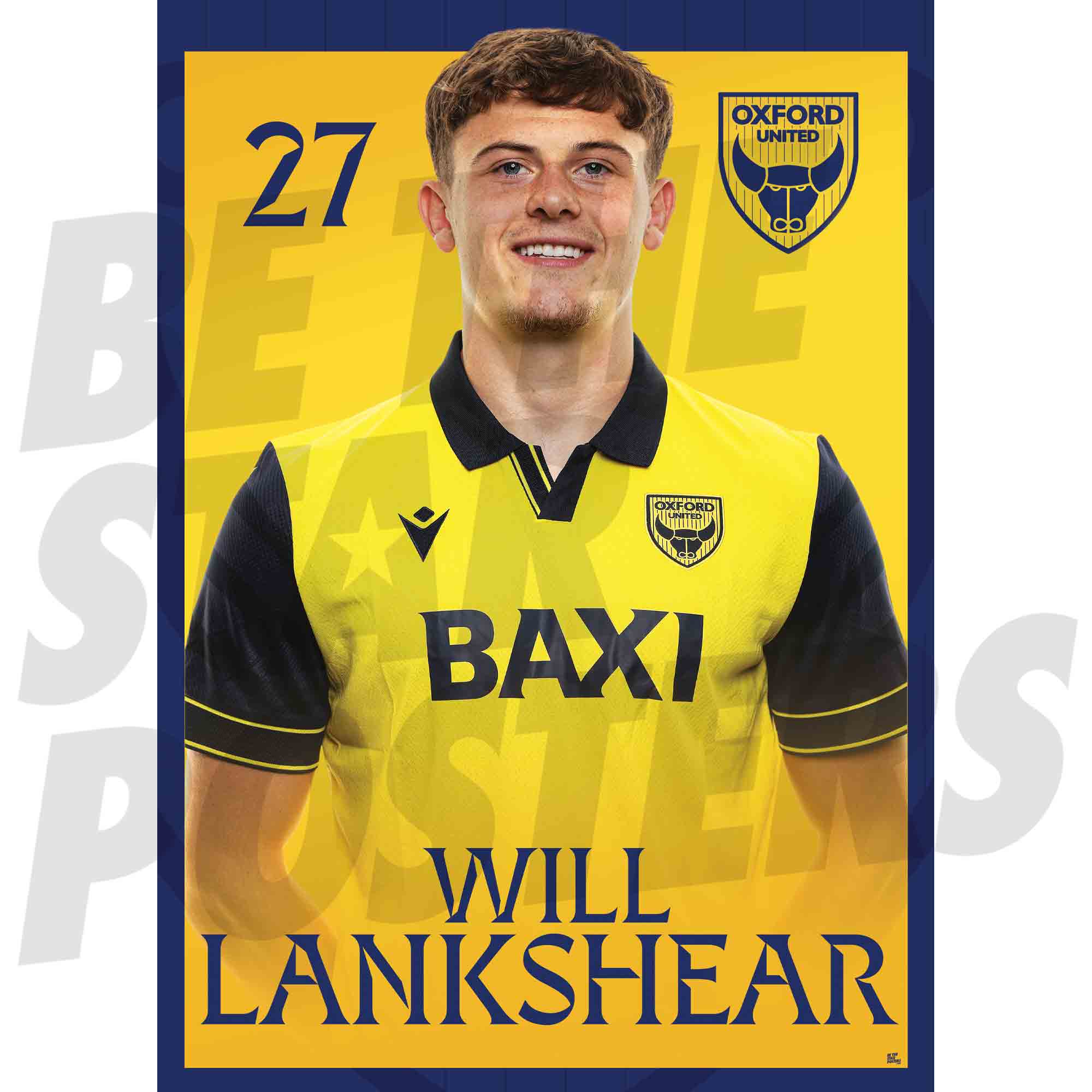 Oxford United FC Will Lankshear 25/26 Headshot Poster