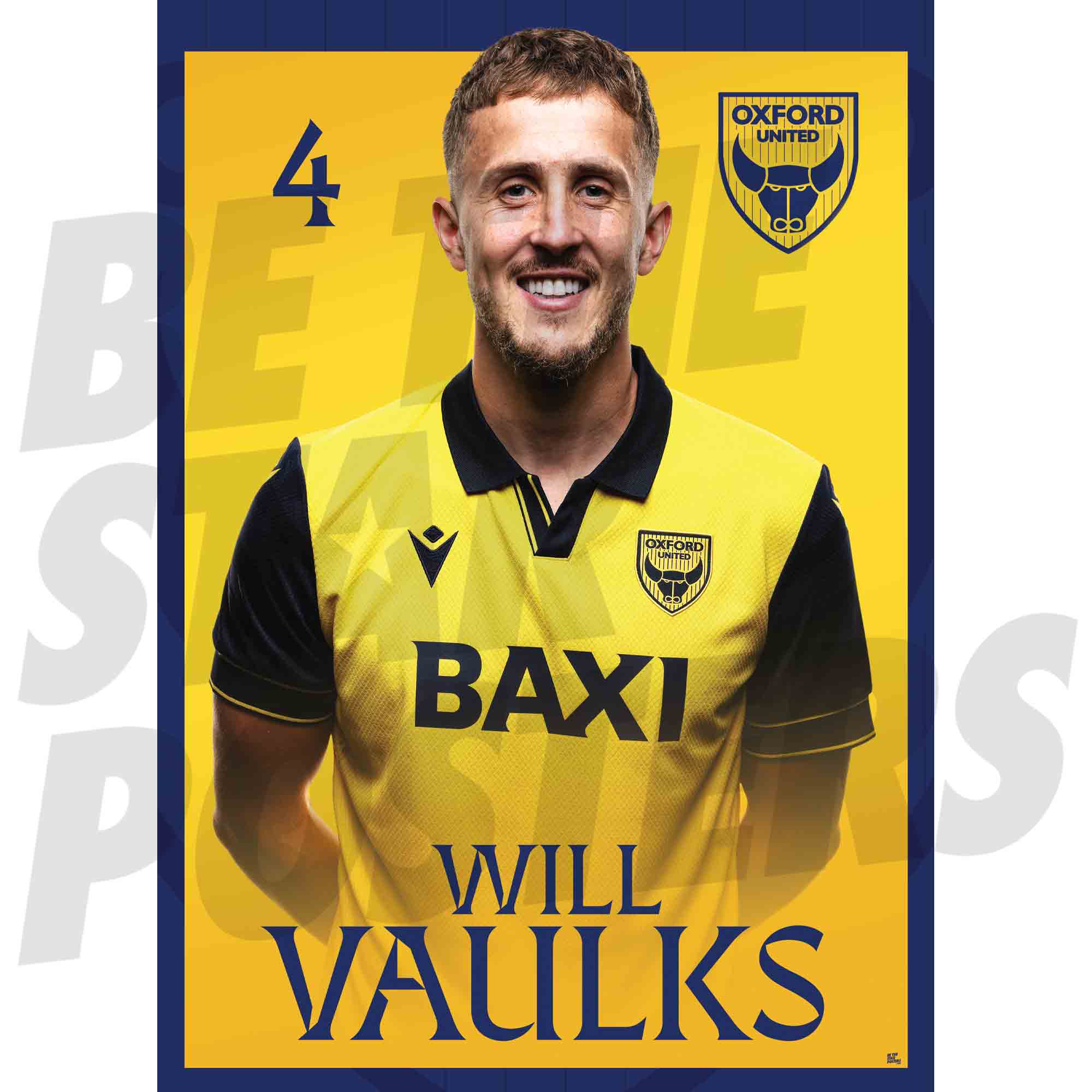 Oxford United FC Will Vaulks 25/26 Headshot Poster