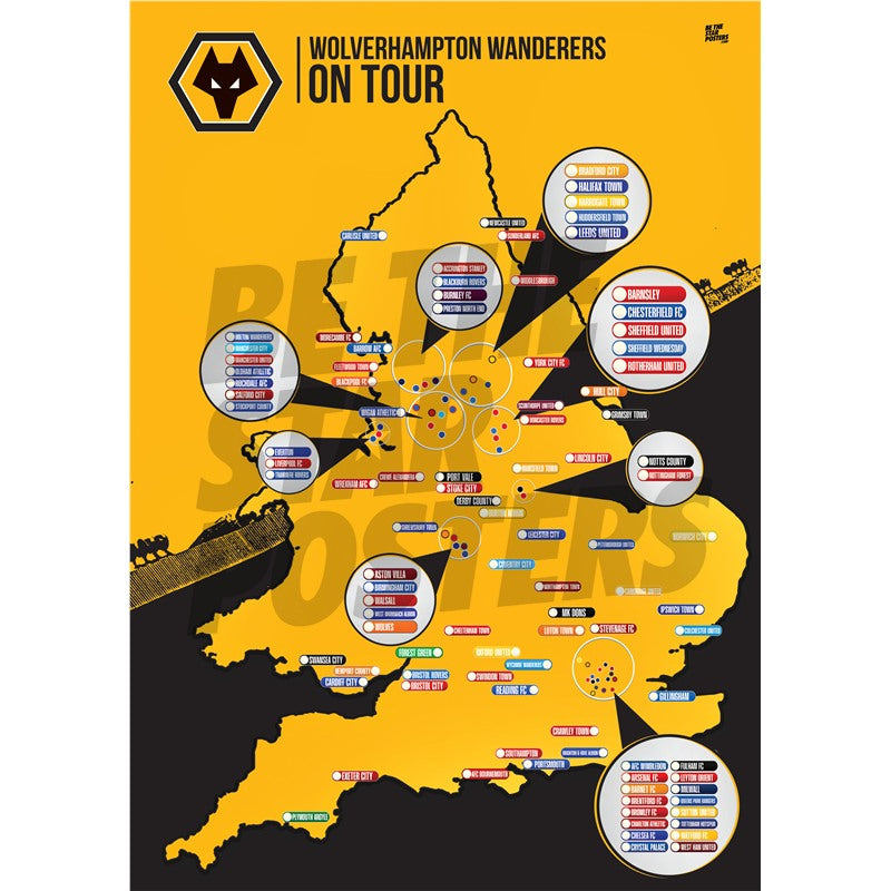 Wolverhampton Wanderers FC My Football Tour Map A2 Poster