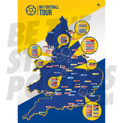 My Football Tour Map A2 Poster - White / Blue / Yellow