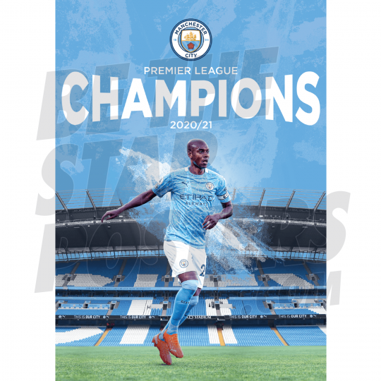 Fernandinho Man City Champions Poster A3 20/21