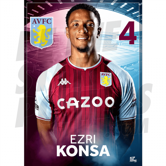 Konsa Aston Villa FC Headshot Poster A3 21/22