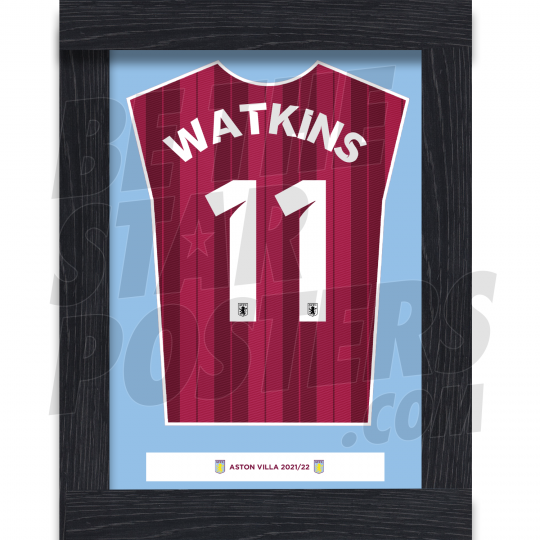 Watkins Aston Villa Shirt Framed Poster A4 21/22