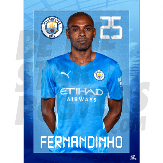 Fernandinho Man City FC Headshot Poster A3 21/22