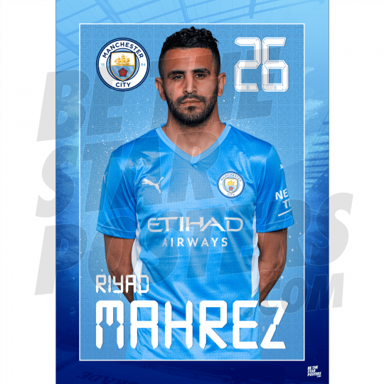 Mahrez Man City FC Headshot Poster A4 21/22