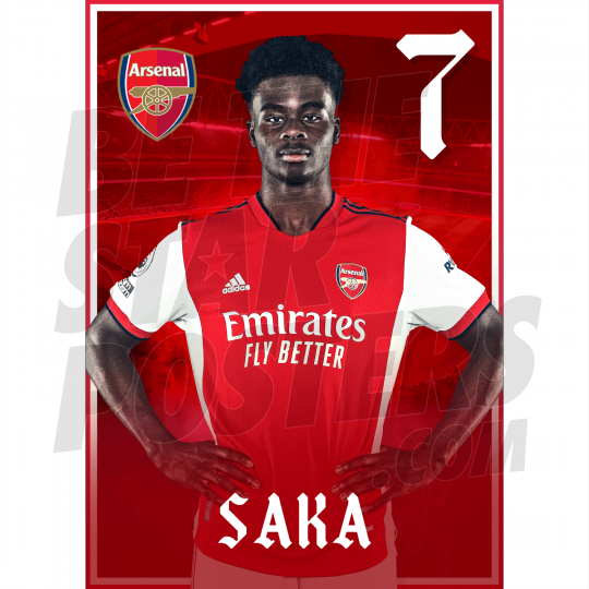 Saka Arsenal FC Headshot Poster A4 21/22