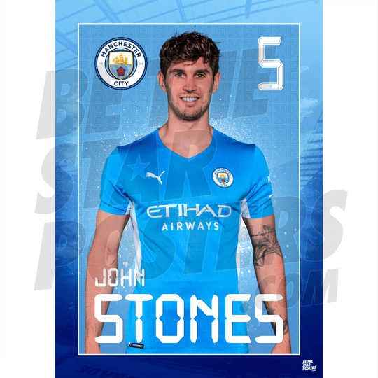 Stones Man City FC Headshot Poster A4 21/22