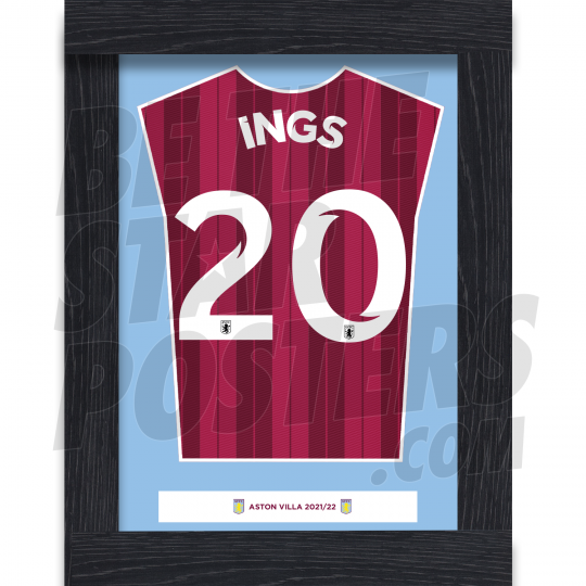Ings Aston Villa Shirt Framed Poster A4 21/22