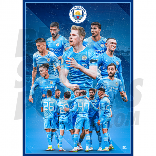Manchester City FC Squad Montage A4 Poster