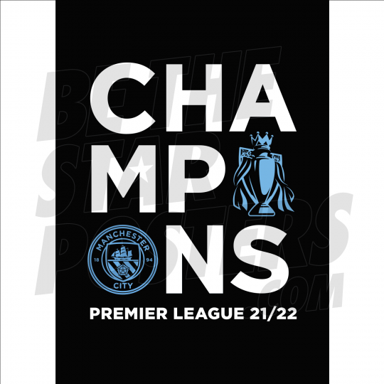 Man City Champions 21-22 Black A4 Poster