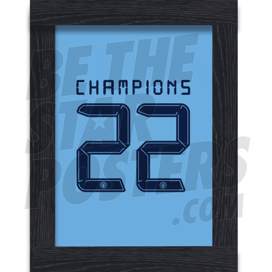 Man City Champions Text 21-22 A4 Framed Poster