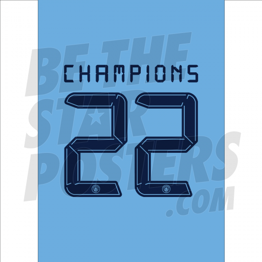 Man City Champions Text Blue 21-22 A4 Poster