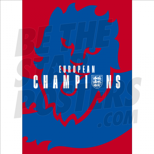 Lionesses European Champions Text Poster Red A4