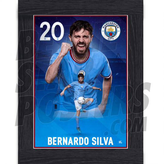 Silva Man City Framed Action Poster A3 22/23