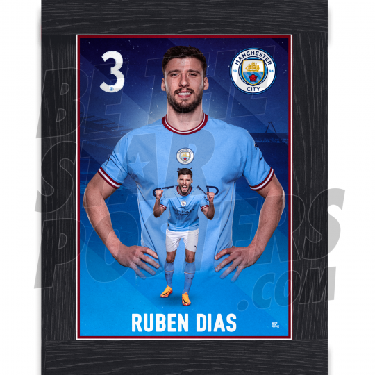 Dias Man City Framed Action Poster A3 22/23