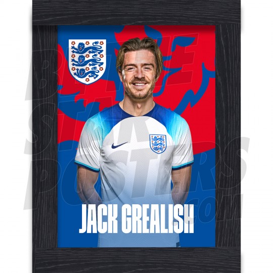 Grealish England Home Framed H/S Poster A3 22/23
