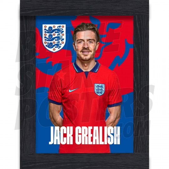 Grealish England Away Framed H/S Poster A3 22/23