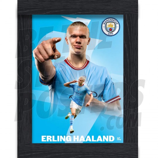 Haaland Man City Framed Action 2 Poster A3 22/23