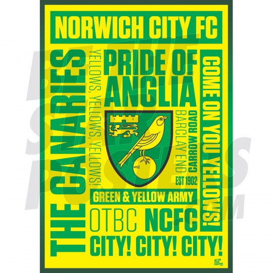 Norwich City FC Word Poster A2/A3