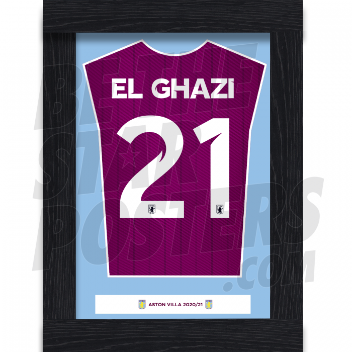 El Ghazi Aston Villa Framed Shirt Poster A4 20/21