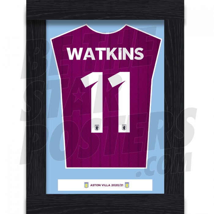 Watkins Aston Villa Framed Shirt Poster A4 20/21