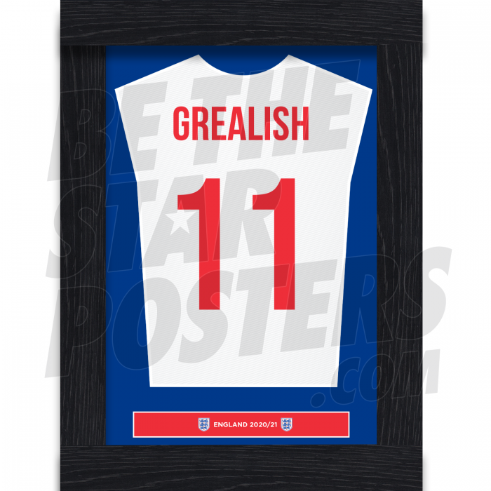 Grealish England Framed Shirt Poster A4 20/21