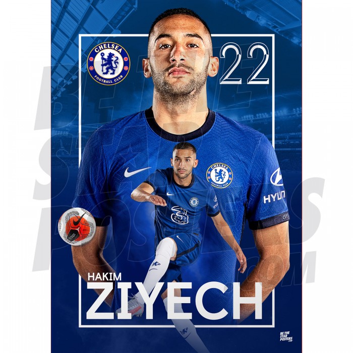 Hakim Ziyech Chelsea FC Headshot Poster 20/21 A2