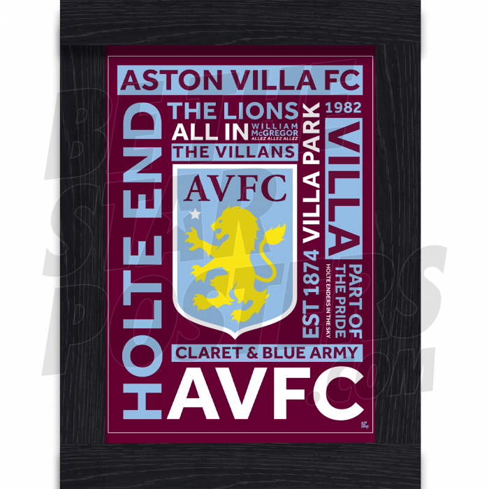 Aston Villa FC Word Framed A4 Poster