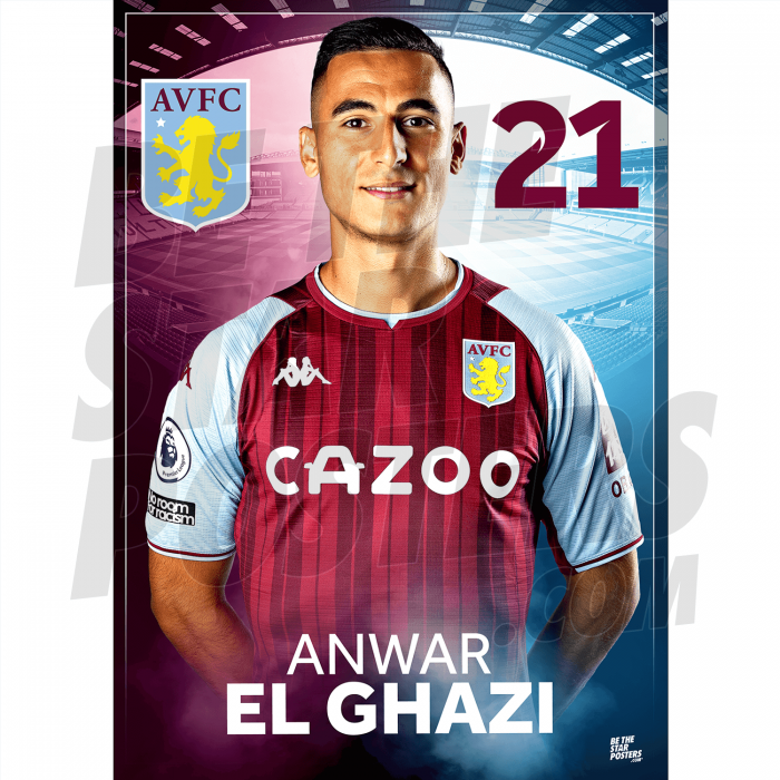 El Ghazi Aston Villa FC Headshot Poster A4 21/22